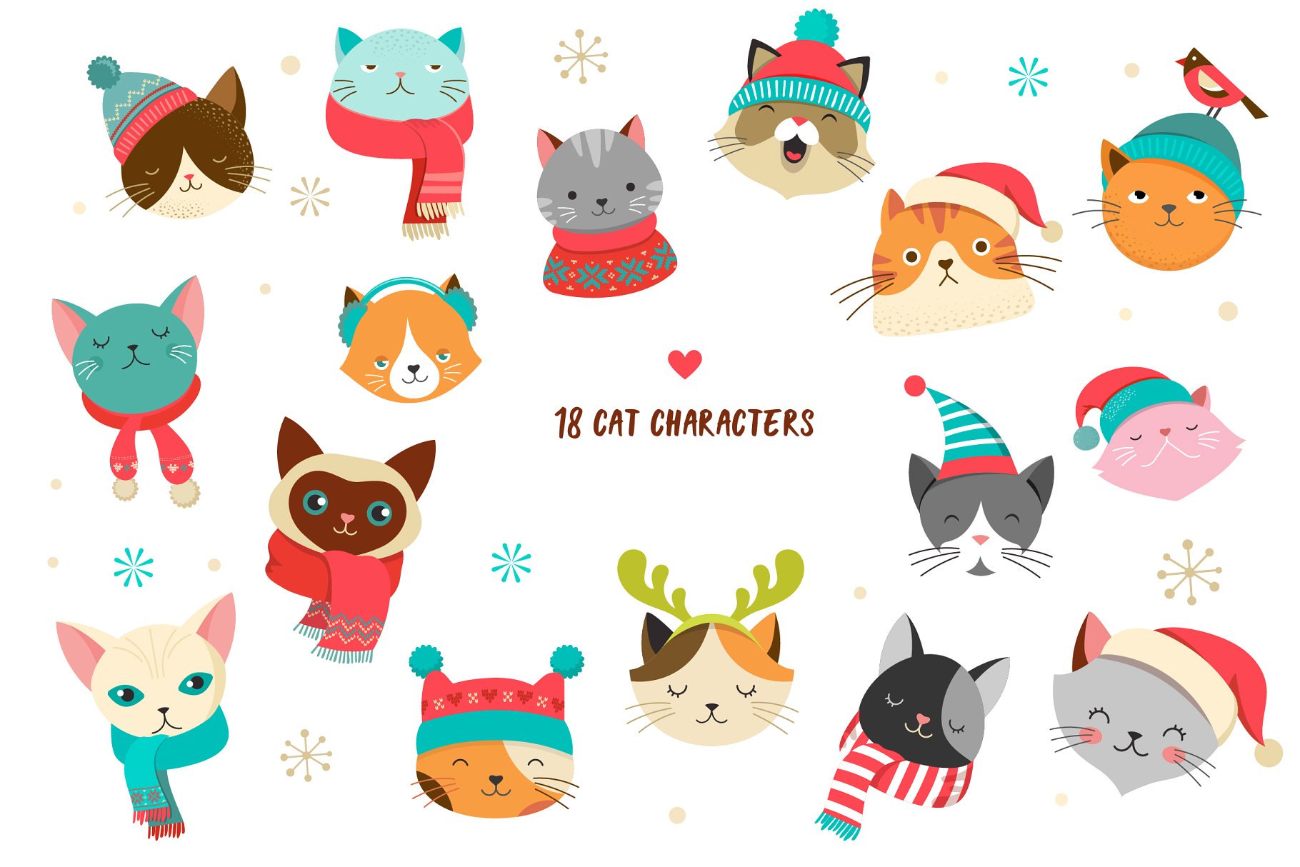 可爱的卡通圣诞猫系列手绘剪贴画 Cute Christmas Cats Bundle插图(1)