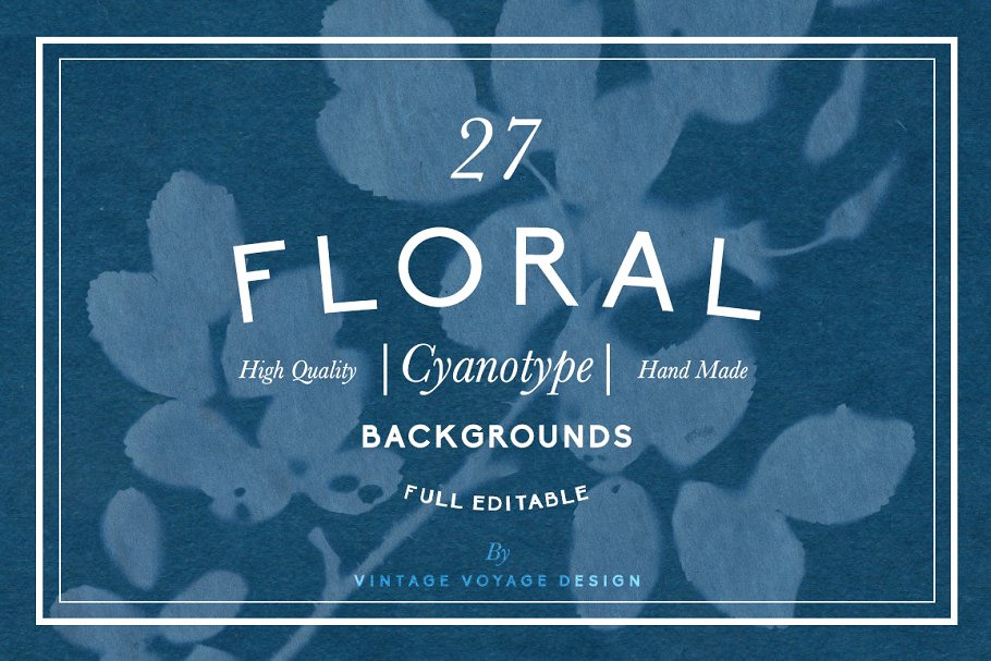 氰版风格花卉背景素材 FLORAL Cyanotype backgrounds插图