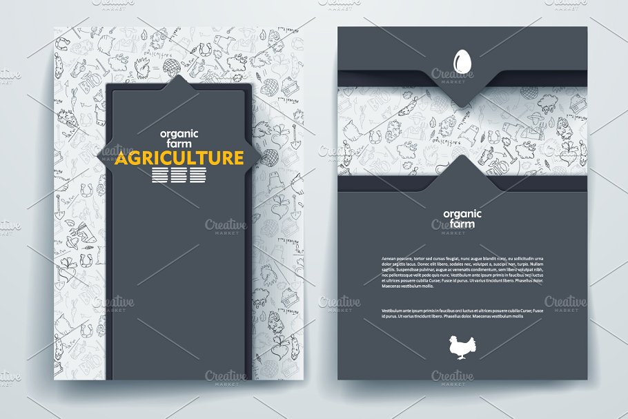 以农业为主题的涂鸦背景杂志画册模板 Set of agriculture brochures插图(6)