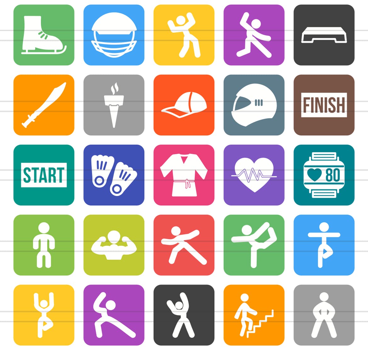 50枚健身&运动主题圆角图标素材 50 Fitness & Sports Flat Round Corner Icons插图(2)