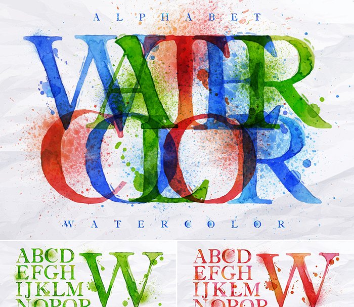 水彩字母数字符号合集 Alphabet watercolor插图