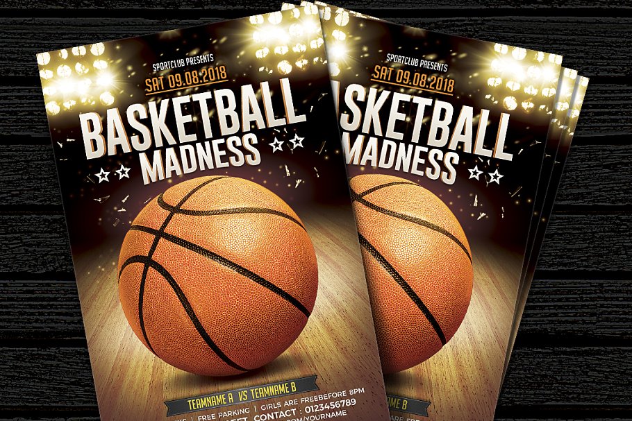 篮球比赛友谊赛宣传海报单页模板 Basketball Madness插图(1)