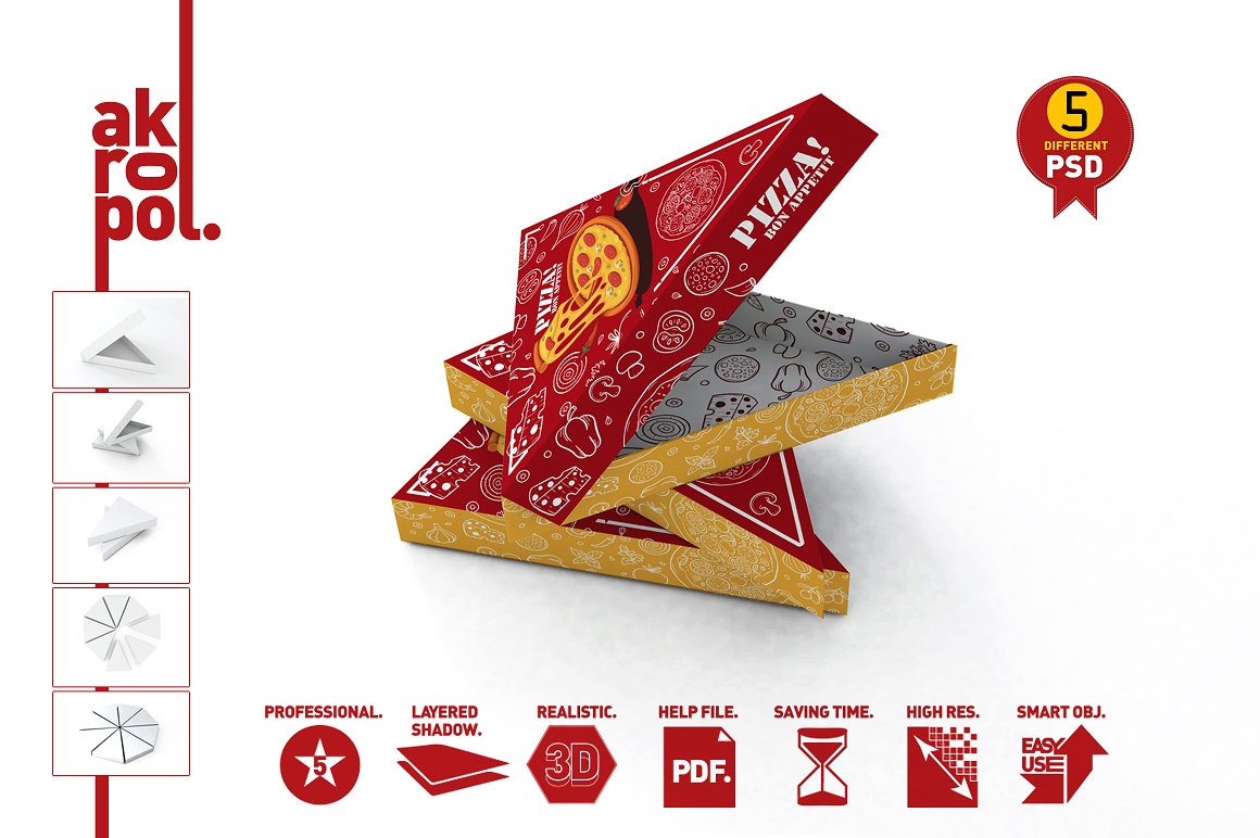披萨切片包装盒展示模型下载 Pizza Slice Box Packaging Mockup [psd]插图
