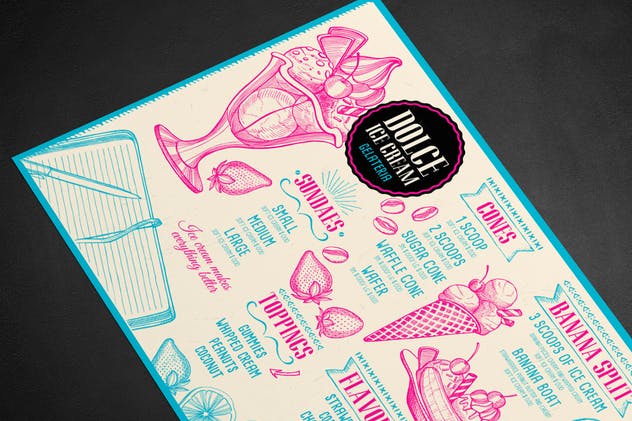 冰淇淋甜品店菜单设计模板 Ice Cream Menu Template插图(2)