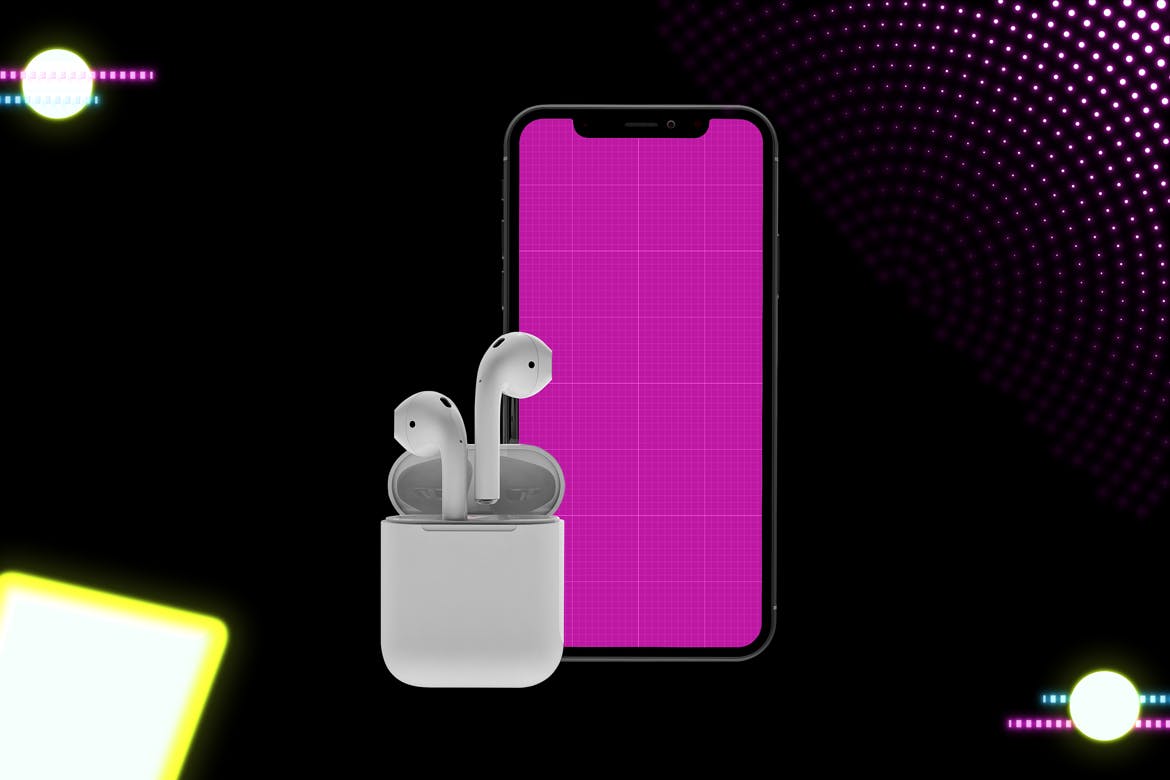在线音乐APP设计效果图样机模板 Neon Music App MockUp插图(7)