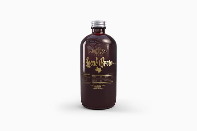 琥珀色冷酿咖啡玻璃瓶饮料瓶样机 Cold Brew Coffee Amber Glass Bottle Mockup插图(5)