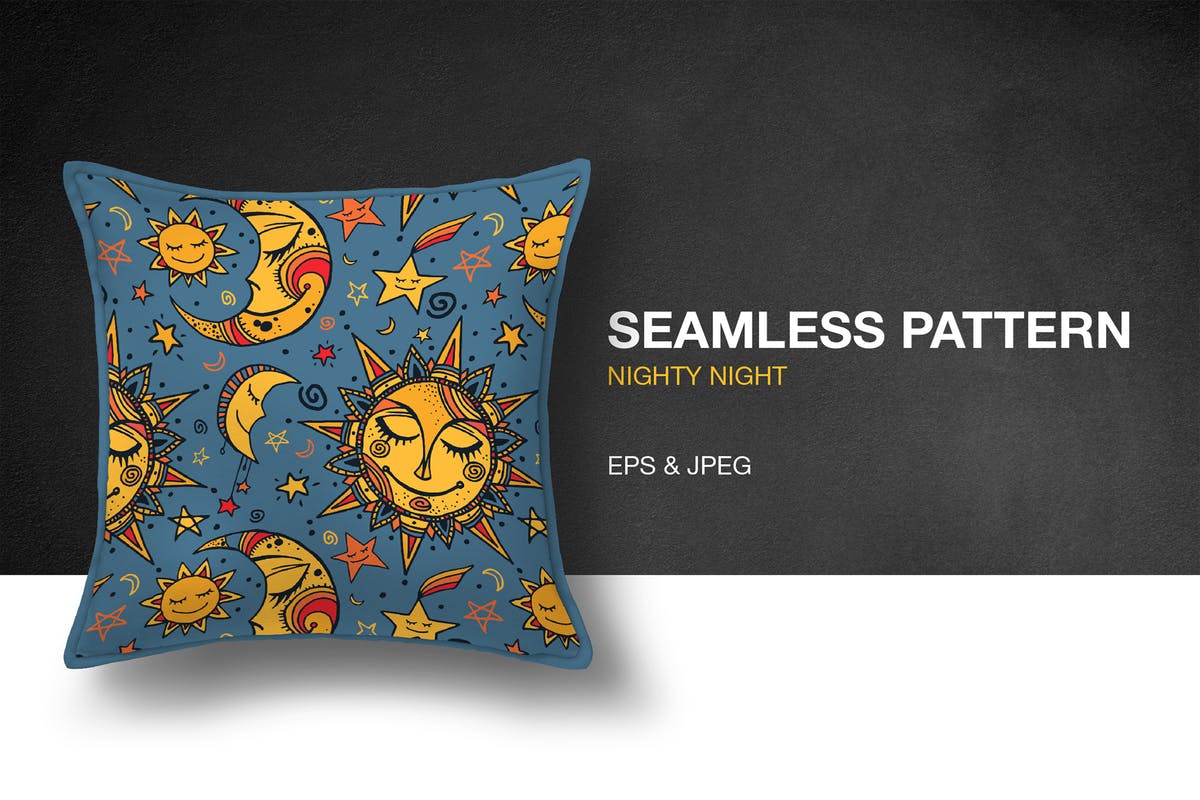 可爱星空童话图案无缝素材 Nighty Night Seamless Pattern插图
