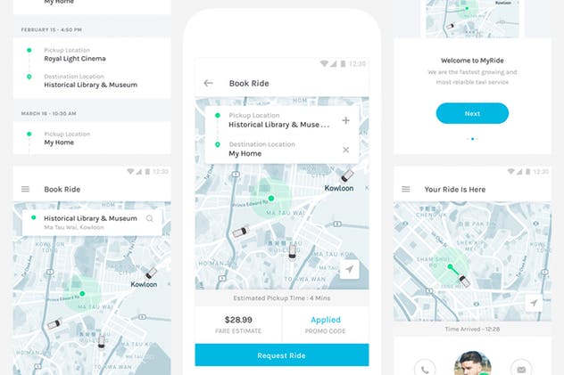 类滴滴出行出租车网约车APP应用UI套件 My Ride – Taxi App Mobile UI Kit插图(4)