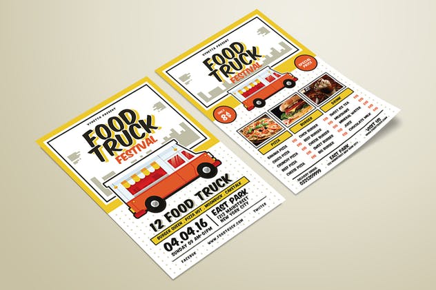 美食节美味餐车海报/传单/菜单模板 Food Truck Festival Poster/Flyer/Menu插图(1)