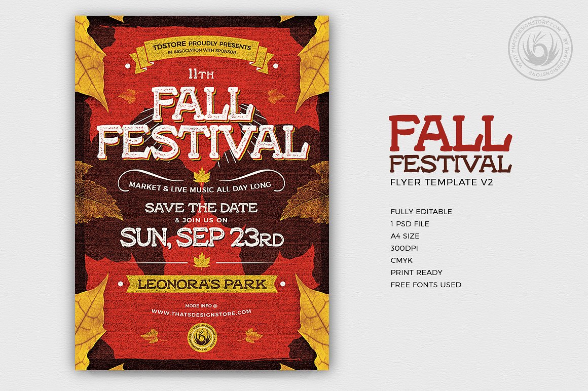 秋天主题活动海报传单设计PSD模板v2 Fall Festival Flyer PSD V2插图(1)