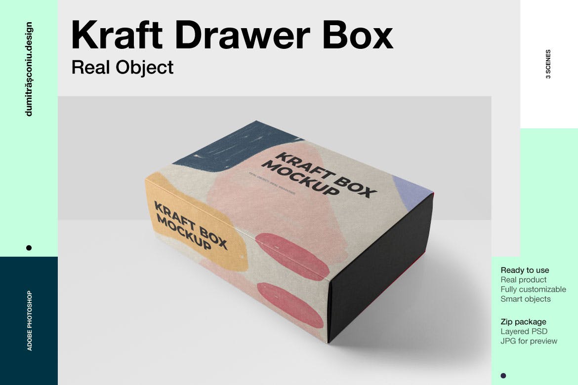 矩形抽屉式牛皮纸盒纸箱外观设计样机模板 Rectangular Drawer Kraft Box插图