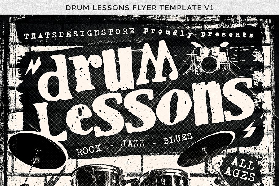 架子鼓演奏乐队表演宣传PSD模板V1 Drum Lessons Flyer PSD V1插图(7)