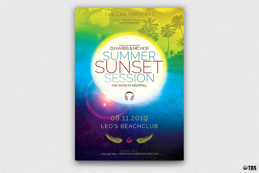 夏季海滩派对宣传单PSD模板 Summer Sunset Flyer PSD插图(1)