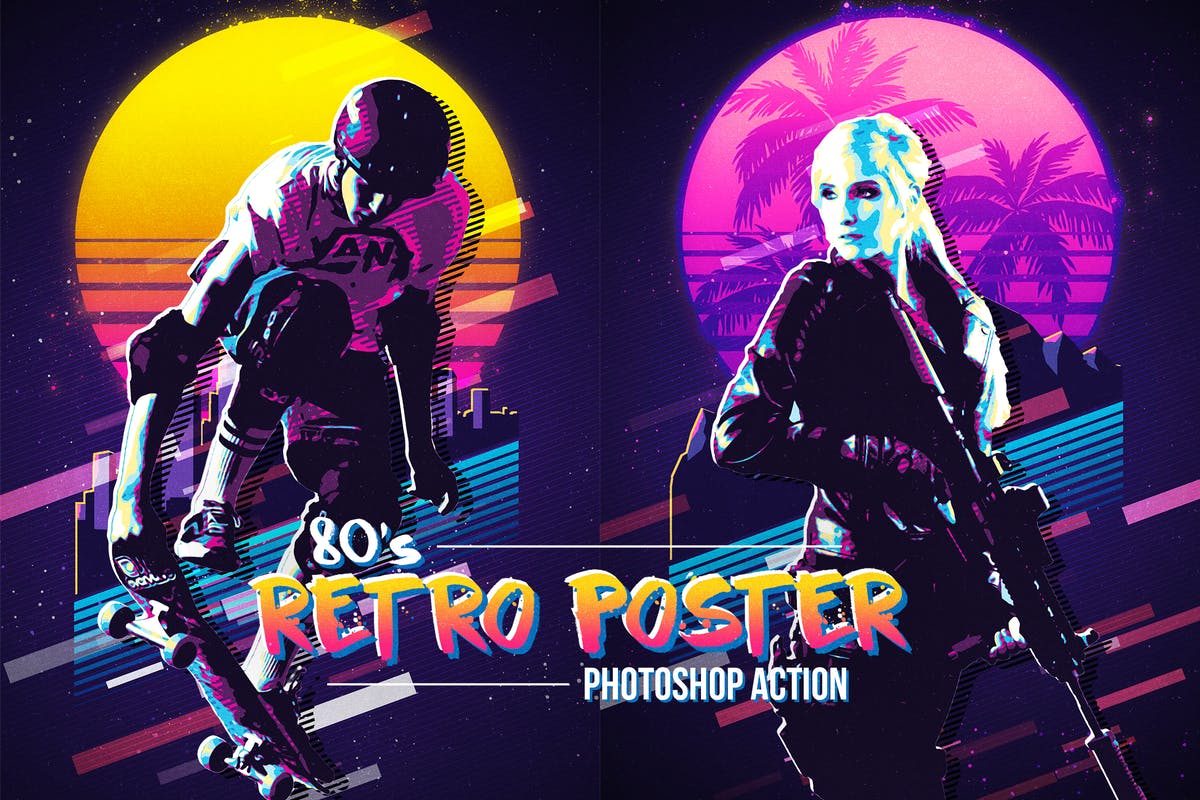 复古80‘s年代海报设计风格PS动作 80’s Retro Poster Photoshop Action插图