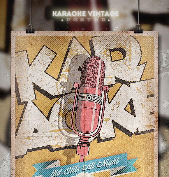 复古设计风格卡拉OK音乐活动海报传单模板 Karaoke Vintage Poster / Flyer插图(1)