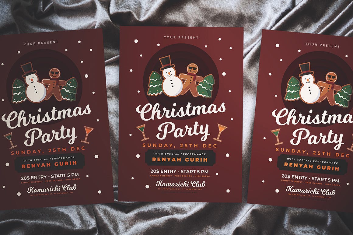 夜店俱乐部圣诞节活动海报传单设计模板 Christmas Party Flyer插图(3)