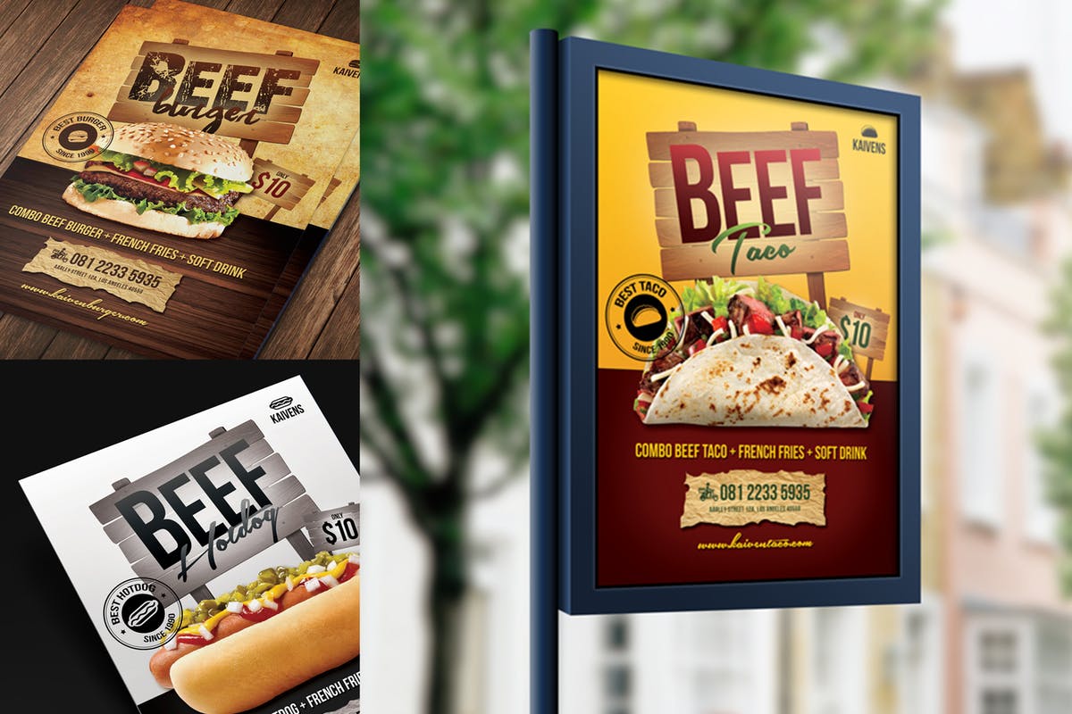 西式快餐汉堡面包店菜单设计模板 Food Menu Flyer插图