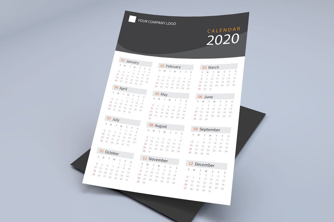 素色设计风格2020日历年历设计模板 Creative Calendar Pro 2020插图(4)