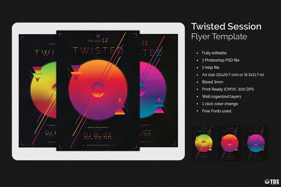 DJ音乐节狂欢派对宣传传单PSD模板 Twisted Session Flyer PSD插图(1)