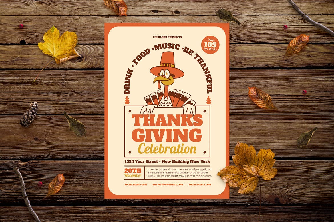火鸡感恩节庆典活动海报传单设计模板 Turkey Thanksgiving Celebration插图(1)