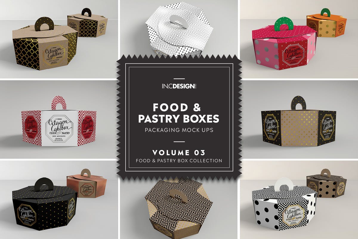 生日蛋糕八角形包装盒样机Vol.3 Food Pastry Boxes Vol.3: Packaging Mockups插图
