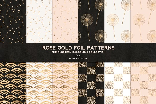 蒲公英玫瑰金箔花纹 Dandelion Rose Gold Foil Patterns插图