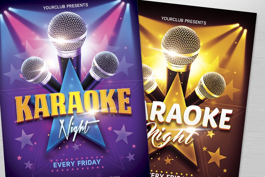 卡拉ok之夜宣传单模板 Karaoke Night Flyer插图(1)