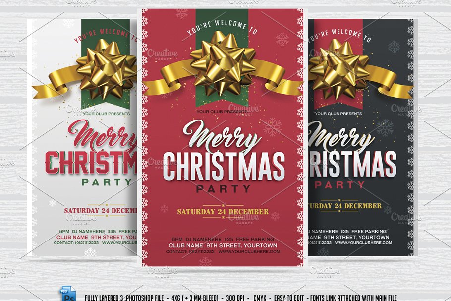 圣诞节日晚会宣传单模板 Christmas Party Flyer插图