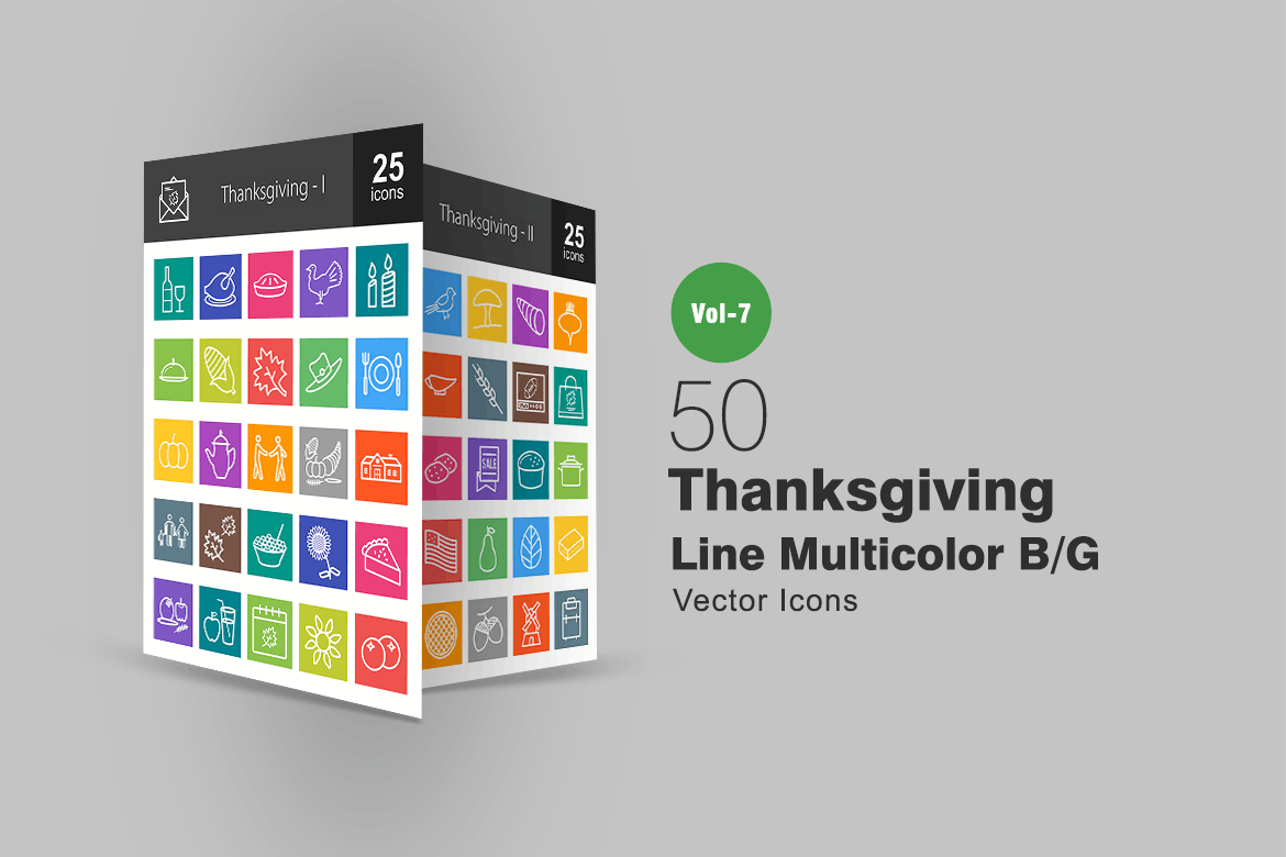 50枚感恩节系列多色B/G图标设计素材 50 Thanksgiving Line Multicolor B/G Icons插图