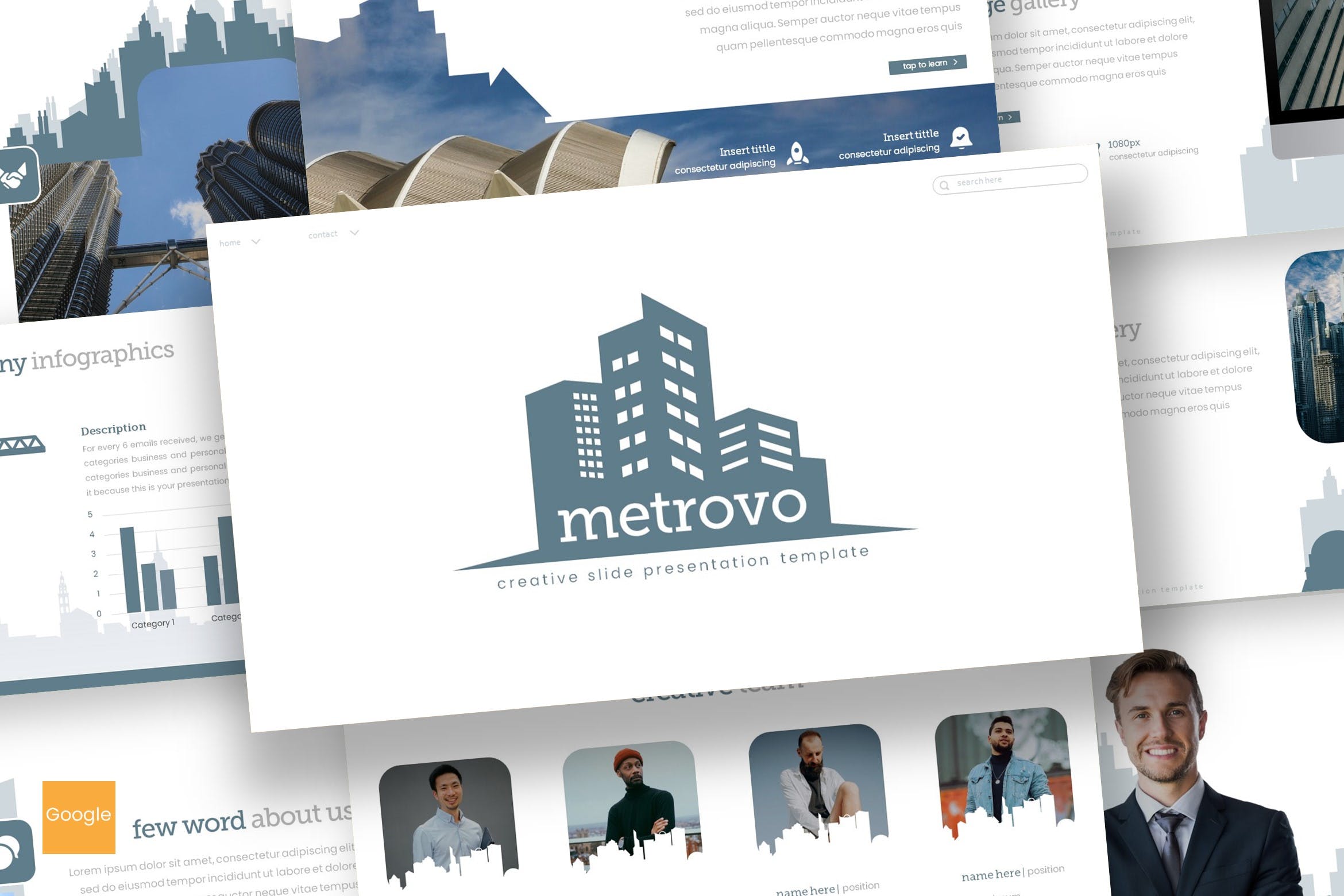 企业简介企业历史谷歌幻灯片设计模板 Metrovo – Google Slides Template插图