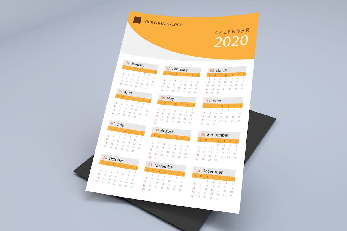 单色设计2020日历表年历设计模板 Creative Calendar Pro 2020插图(4)