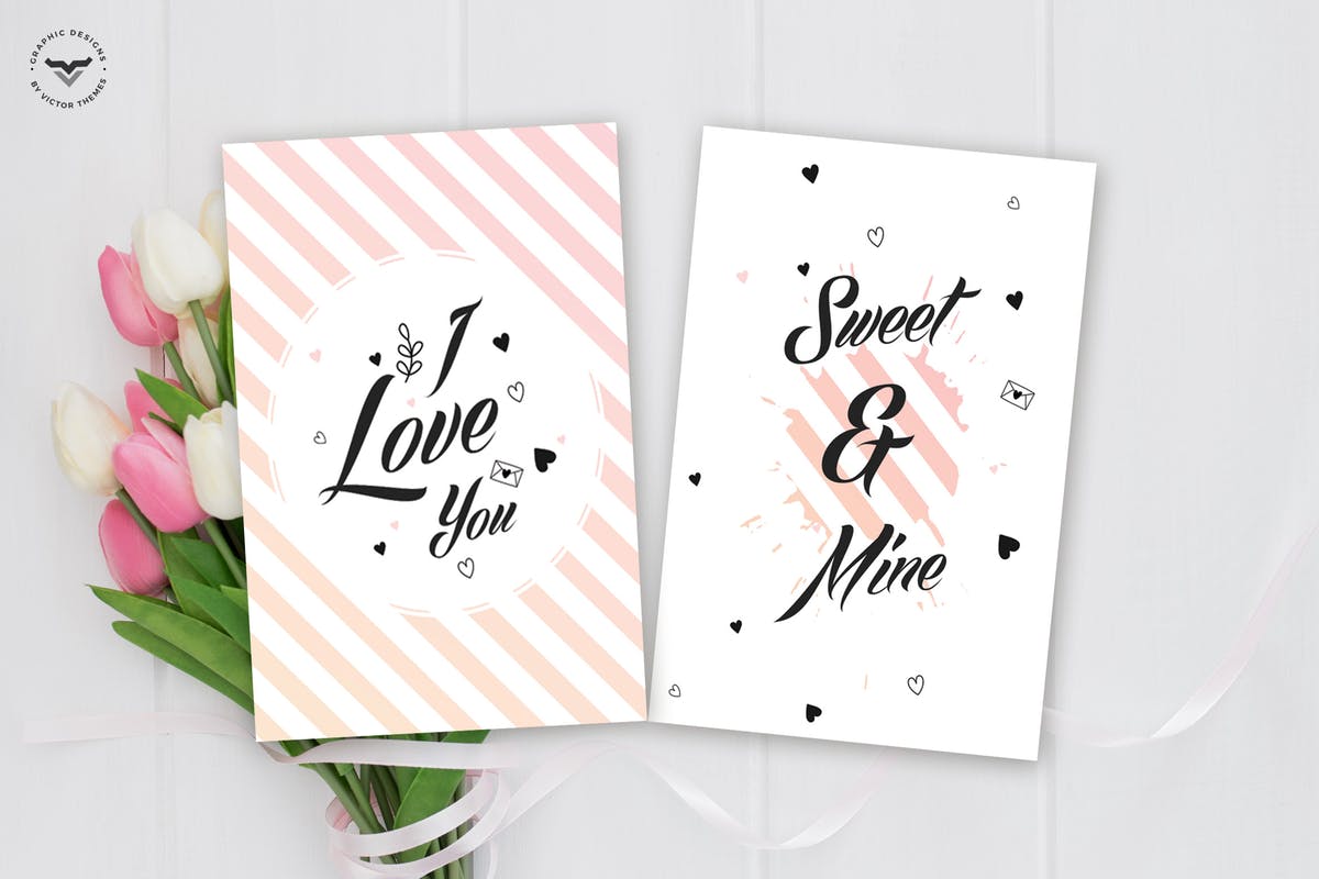粉色情人节主题贺卡设计模板 Valentines Day Greeting Card Template插图