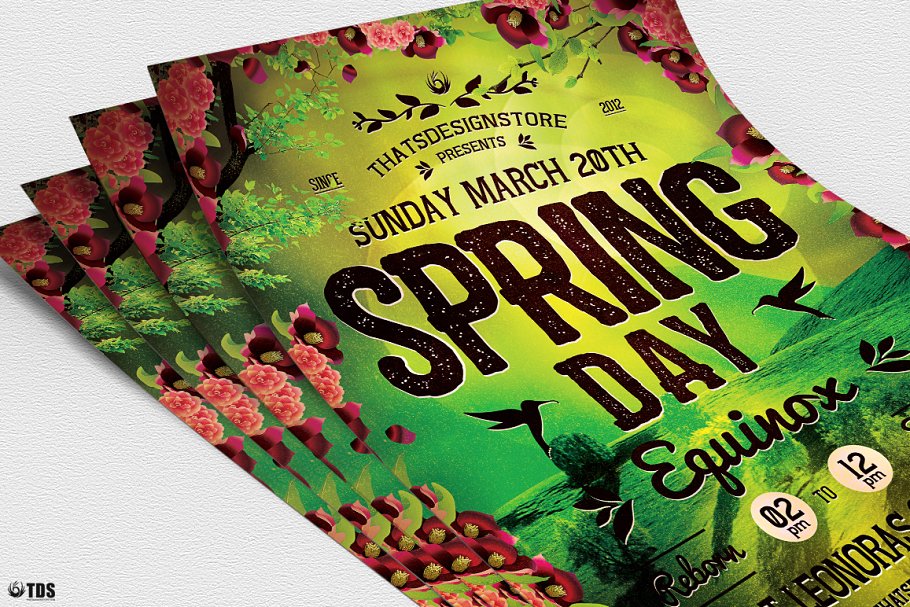 复古春季派对活动宣传传单PSD模板 Spring Equinox Flyer PSD V4插图(4)