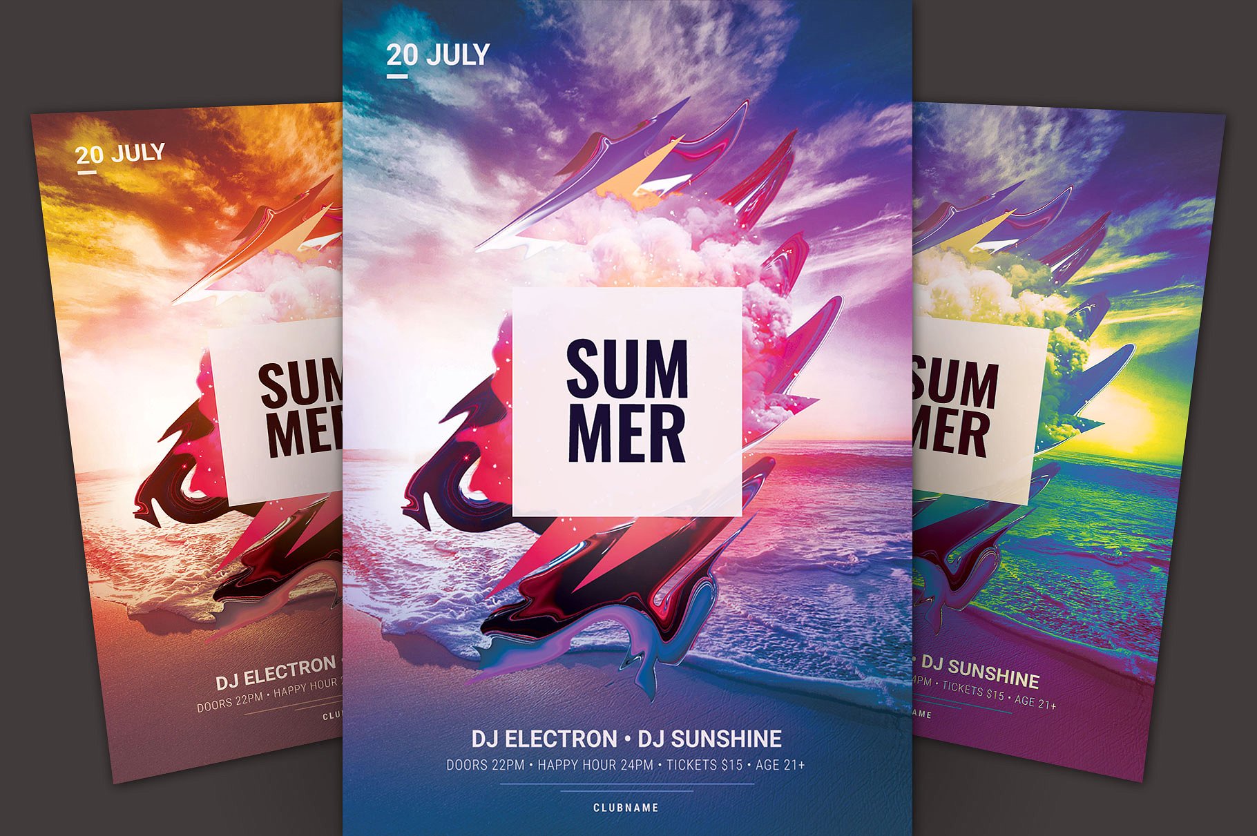 抽象夏季海滩派对宣传传单模板 Summer Flyer Template插图