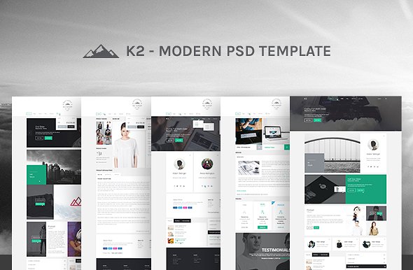 现代应用程序UI素材工具包K2 K2 Website Photoshop PSD Template插图
