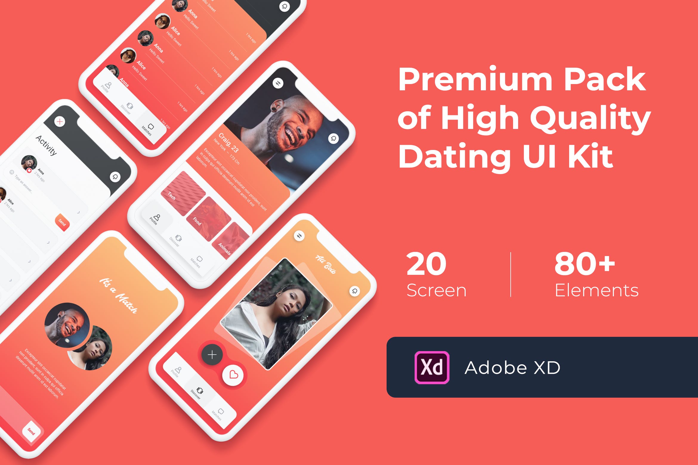 同城约会网上约会APP应用UI设计模板[for XD] Dating Mobile UI KIT for XD插图