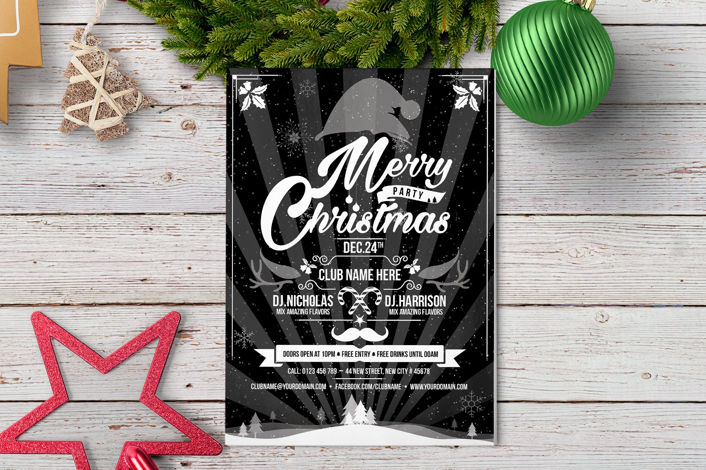 夜店圣诞节主题派对活动海报传单设计模板 Christmas Party – Flyer Template插图