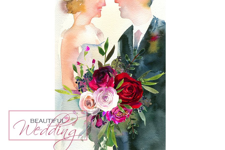 水彩花卉婚礼设计元素合集 Wedding Watercolor Illustration Set插图(4)