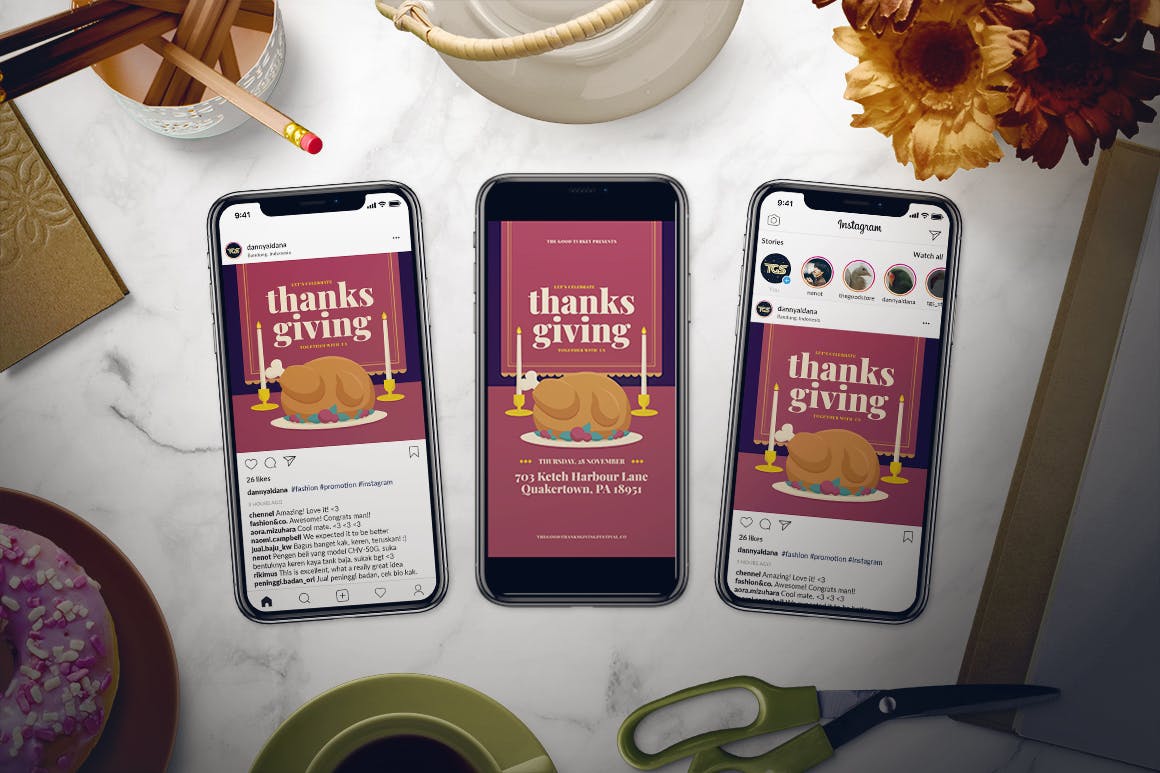 感恩节主题传单设计模板素材套装 Thanksgiving Day Flyer Set插图(2)
