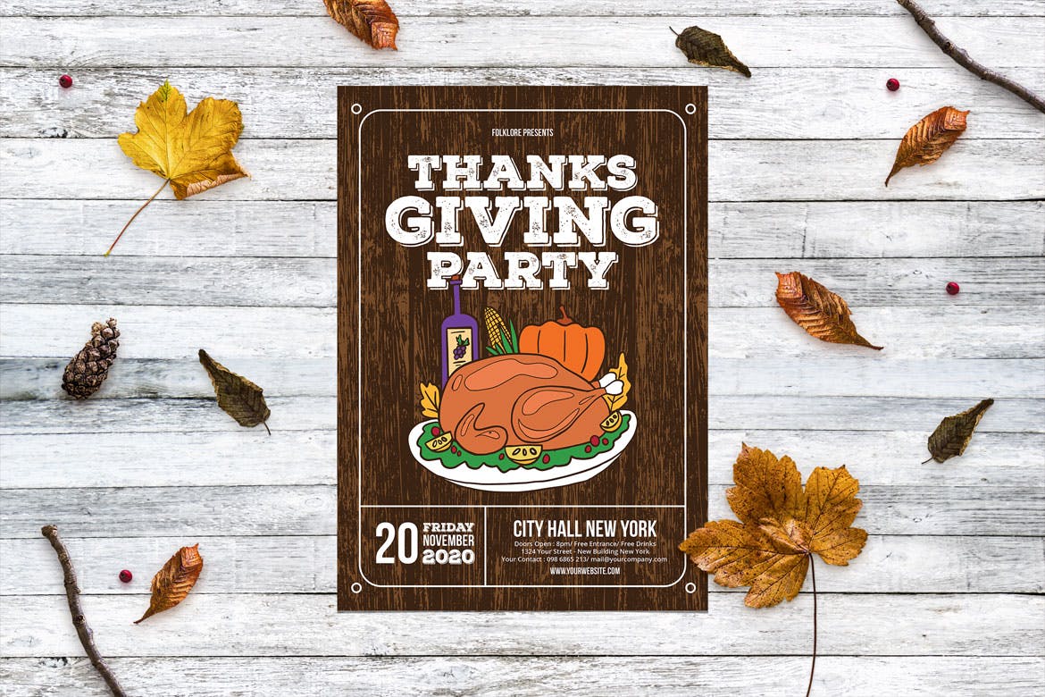 感恩节火鸡美食节海报传单模板 Thanksgiving Flyer插图(1)