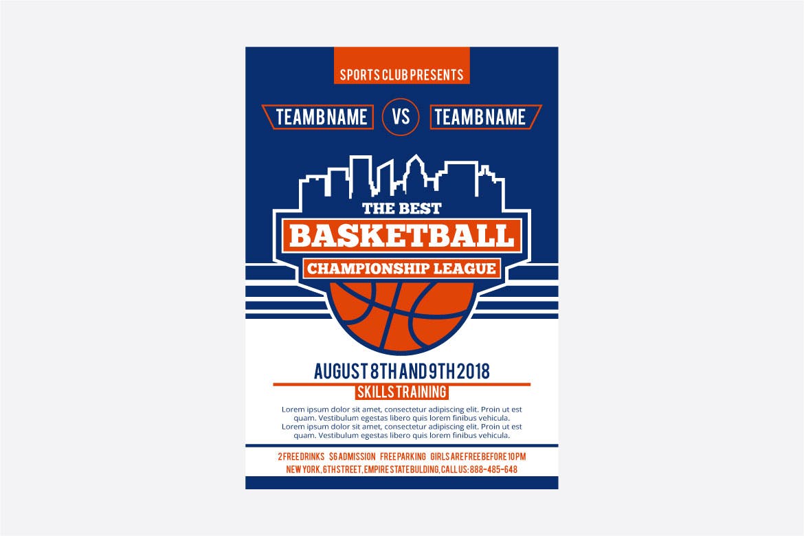 篮球比赛体育赛事海报设计模板 basketball flyer template插图(1)