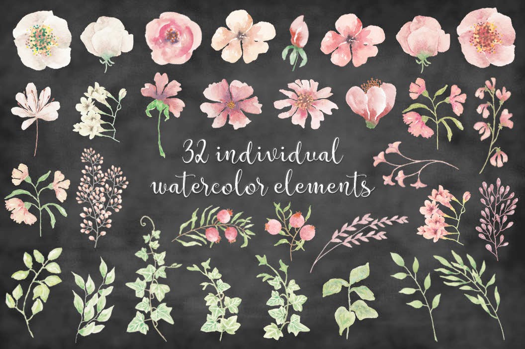 粉色水彩花卉字母和数字设计艺术字剪贴画PNG素材 Pink Watercolor Floral Letters and Numbers插图(10)
