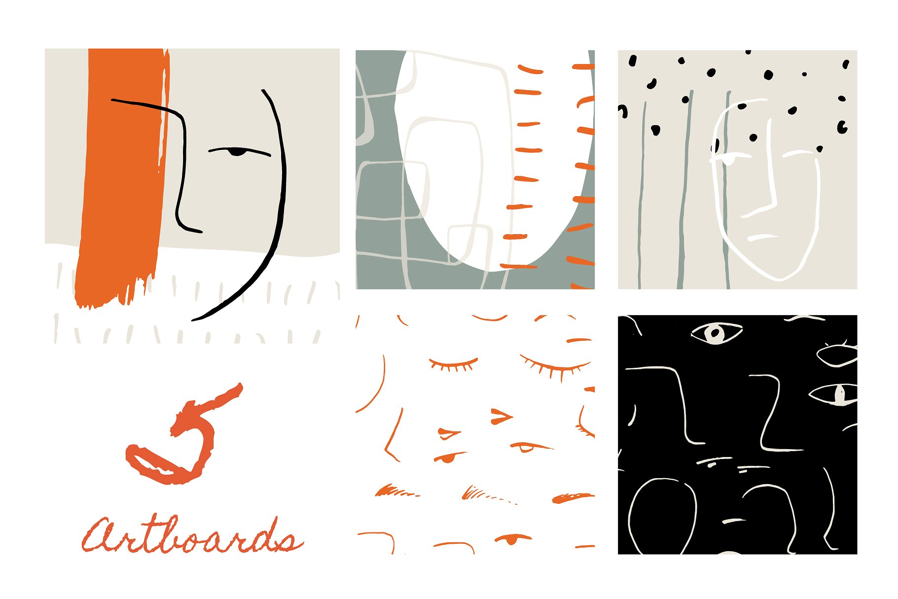 现代手绘人脸线条无缝背景 Hand Drawn Faces | Boards + Patterns插图(1)