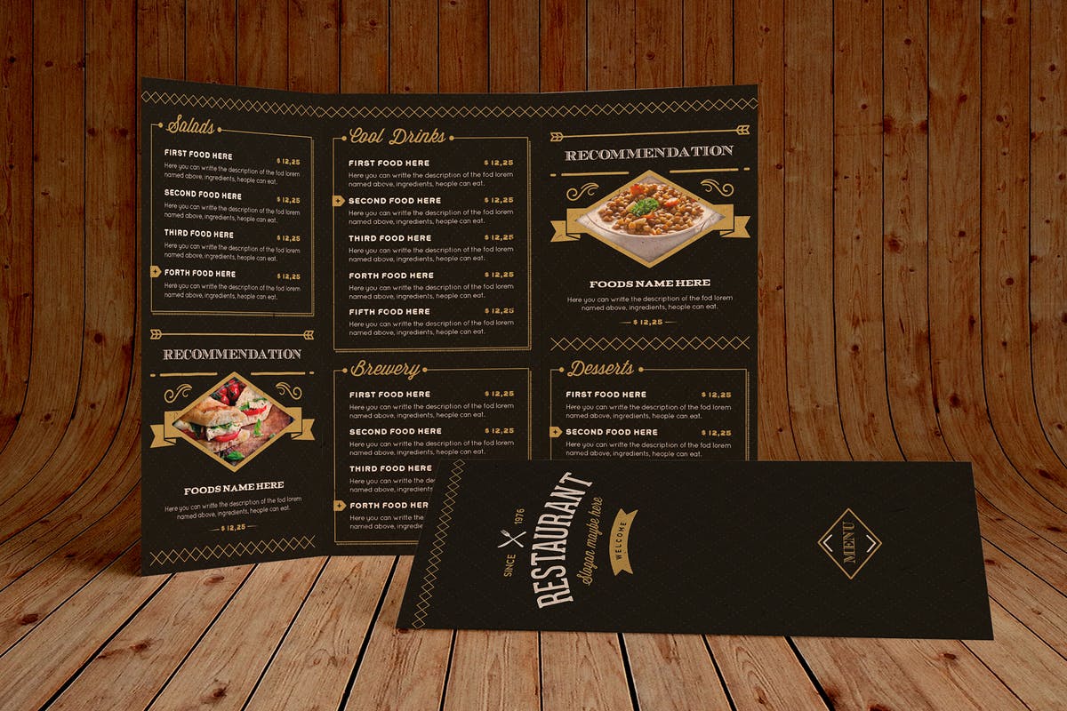 高端优雅餐厅菜单插画设计模板 Elegant Food Menu 3 Illustrator Template插图