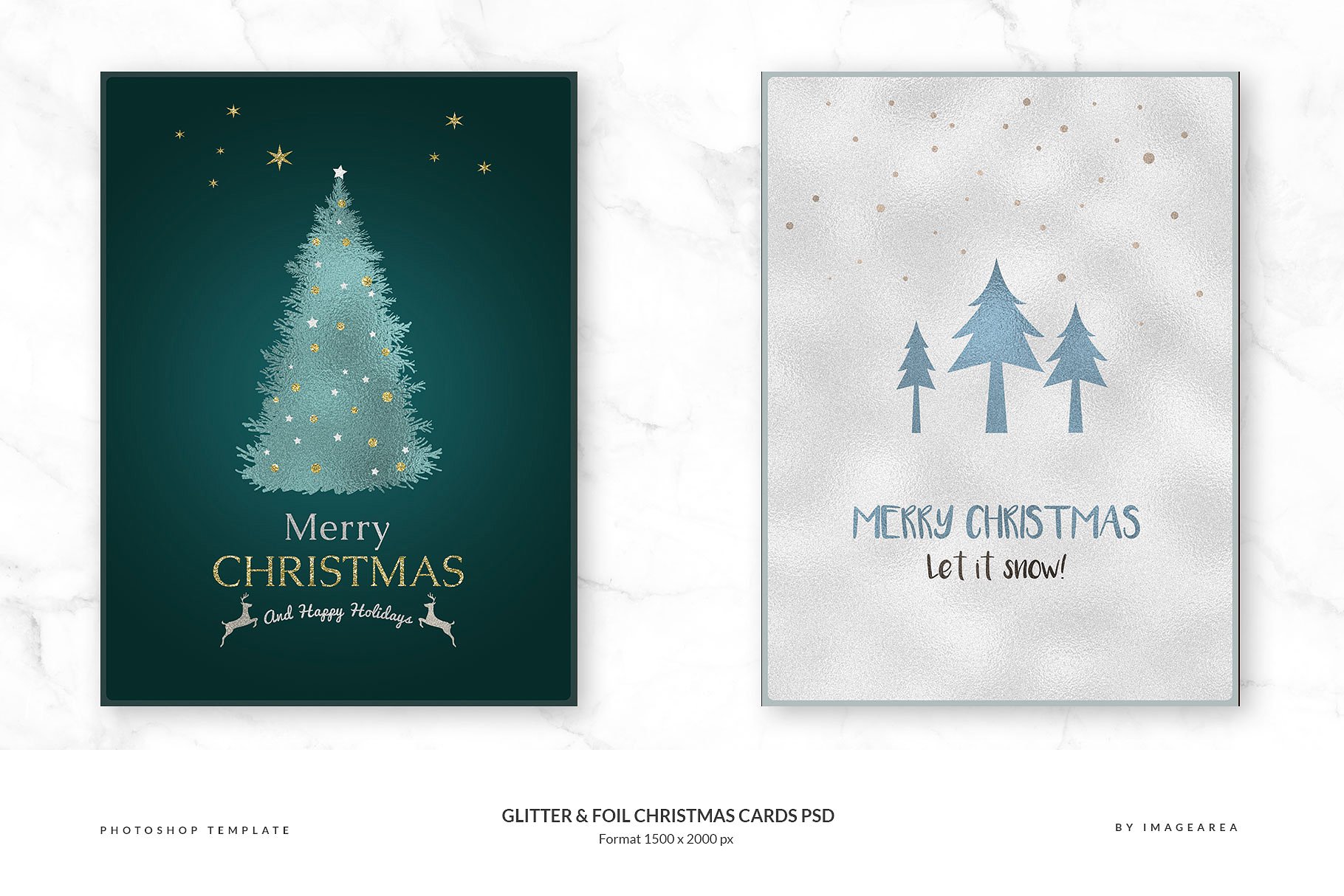 闪粉&金箔圣诞卡PSD模板合集 Glitter & Foil Christmas Cards PSD插图(2)