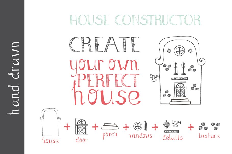 100+手绘房屋插画元素 Hand Drawn House Elements插图(1)