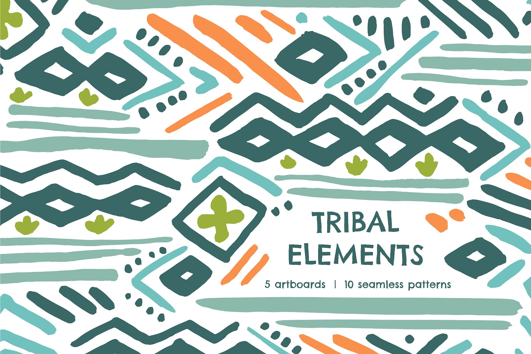 手绘部落元素无缝纹理 Tribal Element | Seamless Patterns插图