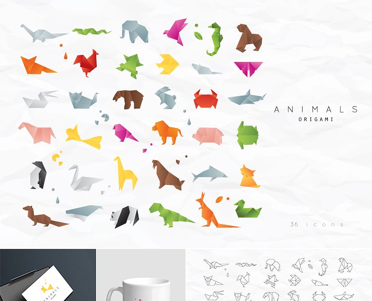 小动物折纸矢量图标 Animals Origami插图