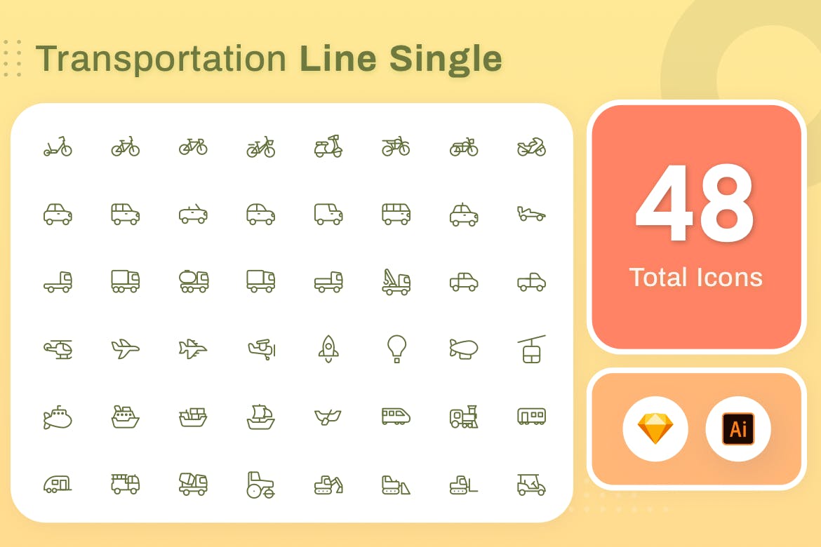 Line Senja图标系列：各种交通工具矢量线性图标 Line Senja – Transportation插图(1)