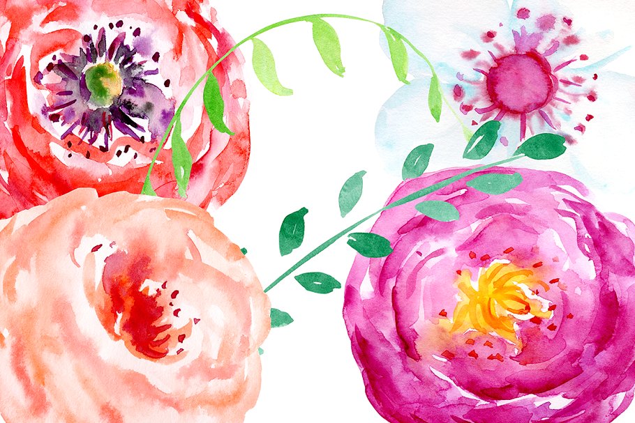夏季水彩装饰艺术花卉剪贴画 Watercolor Flowers Summertime插图(2)